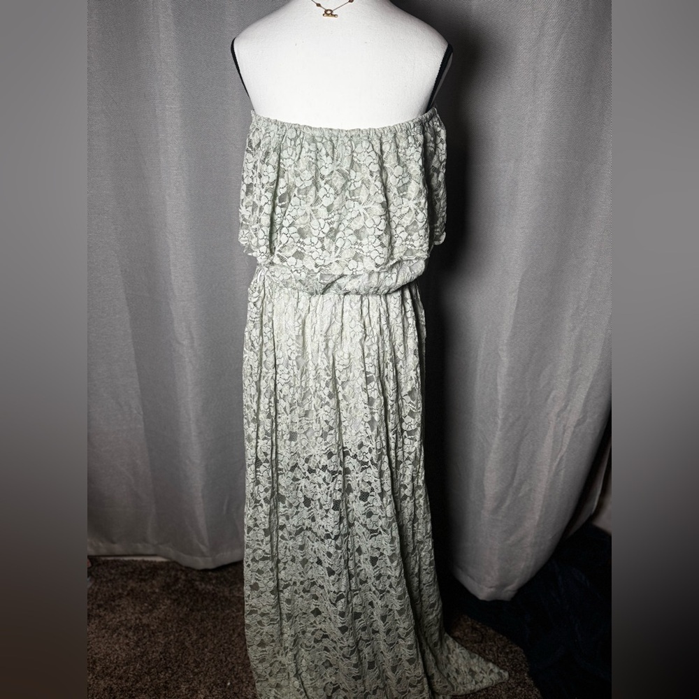 Mint green off the shoulder lace dress - Picture 3 of 5